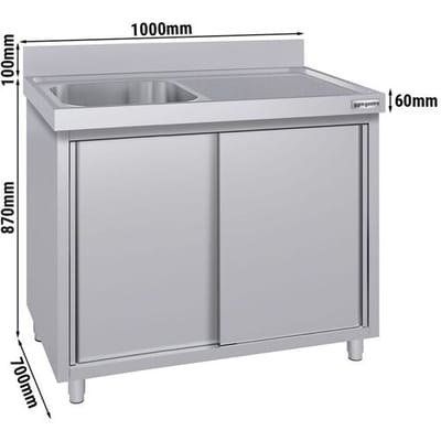 GGM Gastro Spülschrank ECO - 1000x700mm - mit 1 Becken links Zilver