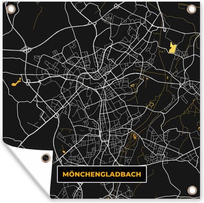 Tuin poster Mönchengladbach - Black and Gold - Kaart - Stadskaart - Plattegrond - 200x200 cm - Tuindoek