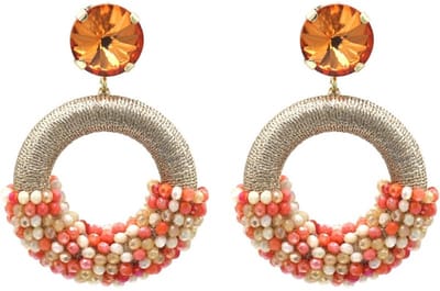 Oorbellen met Kralen - Crystal Beads - Oorhangers - 5,5x4 cm - Oranje