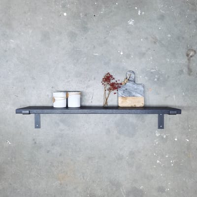 GoudmetHout® Wandplank Industrieel - 40 x 25 cm Muurplank - Zwart Eiken Hout - Decoratie Wandrek & Boekenrek - Hangplank Keuken - Wall Shelf + 2 Mat Blanke Plankdragers van Staal