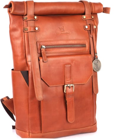 DE LAMASSU® Tobias Leren Rolltop Rugzak 17 inch – Unisex Laptop Rugtas van Echt Leer – Vintage Business Backpack met Veiligheidsvak