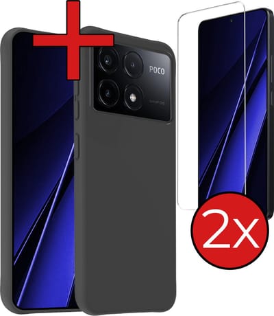 Hoesje - Met 2x Screenprotector - Geschikt voor Xiaomi Poco X6 Pro 5G - Sterk & Shockproof - Telefoon Hoes - Back Cover - Siliconen Case - Telefoonhoes - Zwart