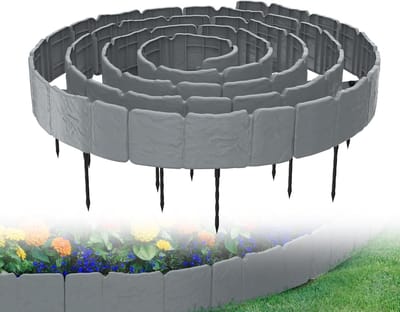 Tuinrand Steenlook - Kunststof Borderrand - Gazon Scheiden - Eenvoudige Installatie - 5 Meter Lengte - Grijs