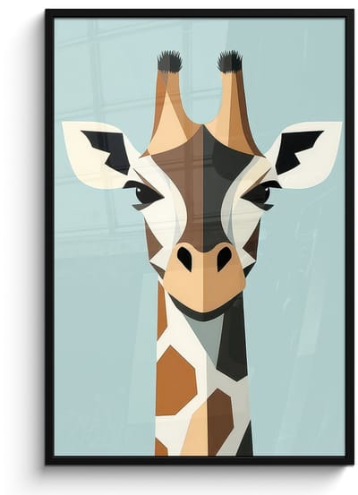 Poster in lijst - Fotolijst 80x120 cm - Posters - Giraffe - Illustratie - Bruin - Minimalistisch - Posterlijst zwart - Decoratie - Wanddecoratie woonkamer - Muurdecoratie slaapkamer