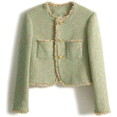 Nieuwe High-end Kleine Groene Korte Tops voor Herfst en Winter, Dames Jasje in Kleine Geur-stijl S beige
