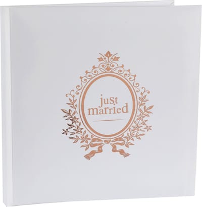 Santex gastenboek/receptieboek Just Married - rose goud/wit - Bruiloft - 24 x 24 cm