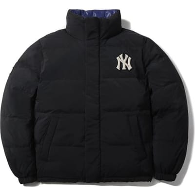 MLB Effen Kleur Staande Kraag Omkeerbaar Glanzend Pufferjack Uniseks jassen Zwart 31DJ02061-50L XS black