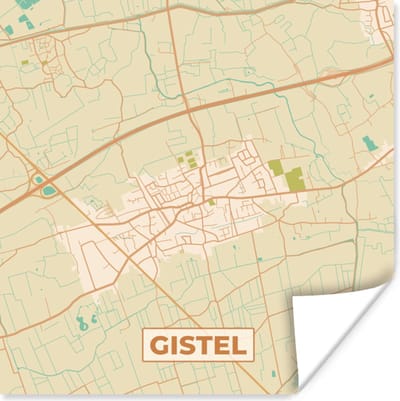 Poster Vintage - Kaart - Plattegrond - Gistel - Stadskaart - 100x100 cm XXL