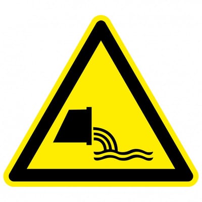 Waarschuwingssticker rioolwater monding, ISO 7010, W055 300 mm