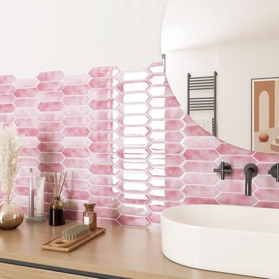 34 Stuks Zelfklevende Tegels in Roze voor Keuken en Badkamer - Warmte- en Waterbestendige 3D Vinyl Wandstickers voor Douche en Achterwand 30 x 30 cm