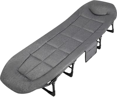 Opklapbaar Veldbed 200 cm - Met Kussen en Hoofdkussen - voor camping en binnen/buiten - Grijs Metaal Frame - Zwart 200 cm