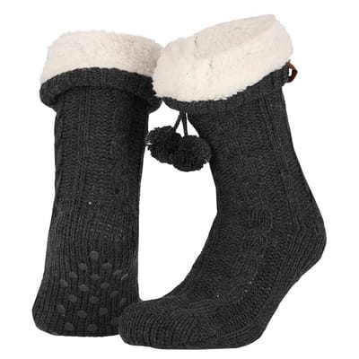 Apollo - Dames huissokken met antislip - Antraciet - Maat 36/41 - Huissokken dames - Fluffy sokken - Slofsokken - Huissokken anti slip - Warme sokken - Winter sokken