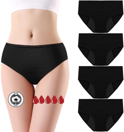 Dailygoods - Menstruatieslipje - Absorberend - Zacht en ademend - Katoenen slip - Herbruikbaar en lekvrij - Geschikt voor dames - 4 stuks