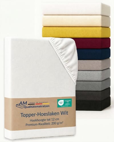 AM Qualitätsmatratzen Premium hoeslaken 70 x 180 cm topper (200gsm) in Wit - Made in Germany - OEKO TEX gecertificeerd topper hoeslaken - Jersey hoeslaken - Fitted Sheets