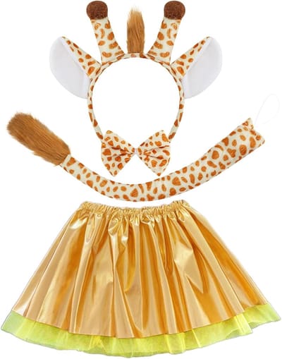 Complete Giraffe Kostuum Set voor Kinderen - Hoofdband, Strik, Staart en Rok voor Feestjes en Optredens, Perfect voor Jongens en Meisjes