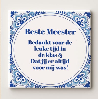 Grappig Meester Tegeltje – “Beste Meester” Delfts Blauwe Stijl Wanddecoratie – Bedankt Cadeau voor Leraar – 15x15cm Keramische Tegel