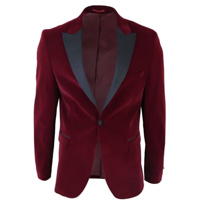 Heren bordeaux fluwelen diner smoking colbert blazer