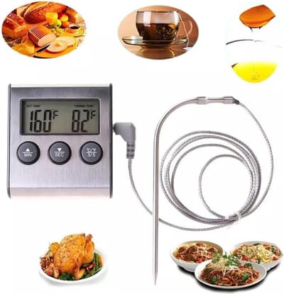 2-in-1 Magnetische Digitale Kern Thermometer Met Keuken Timer Alarm  -0-250 Graden Celcius - Magnetische Vloeistof/Vlees Temperatuurmeter Met Meetsonde Draad & Kook Timer