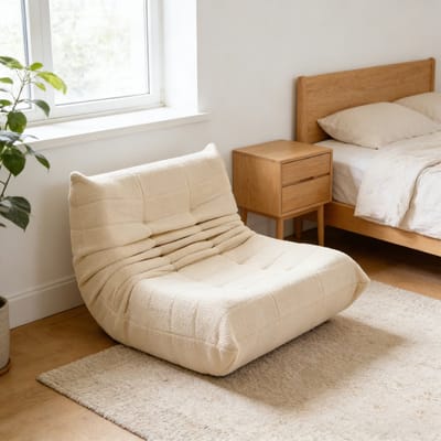 OKWISH Beanbag Stoel - Comfortabele 2 Persoons Zitzak Voor Woonkamer Met Schuimvulling - Teddysamt Beige