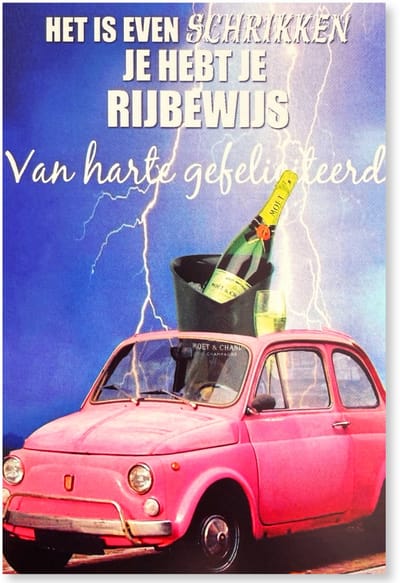Gefeliciteerd met je Rijbewijs - Geslaagd Autorijbewijs wenskaart - 12 x 17 cm - gevouwen kaart Inclusief envelop