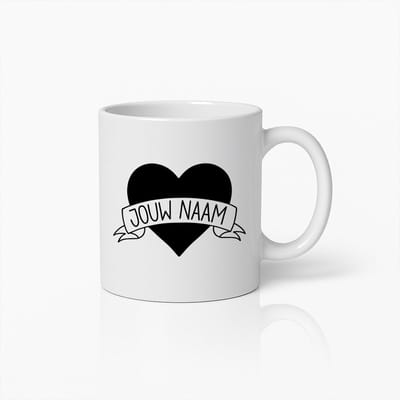 Gepersonaliseerde Mok met Hart en Naam – Aanpasbare Zwarte Hart Ontwerp Koffiebeker – Uniek Cadeau voor Geliefden