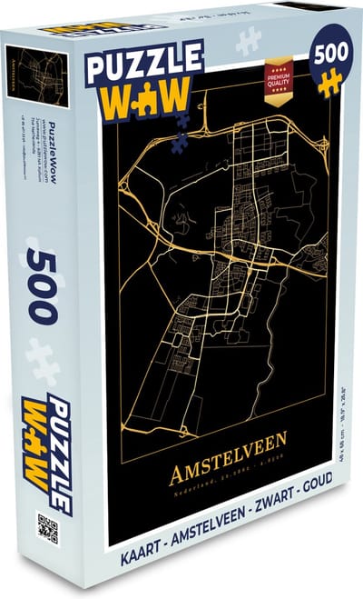 Puzzel Kaart - Amstelveen - Zwart - Goud - Legpuzzel - Puzzel 500 stukjes