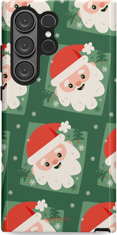 Casetastic hoesje geschikt voor Samsung Galaxy S23 Ultra - Dubbellaagse bescherming - Kerstmannen in het bos - Fashion Case - Donkergroen Wit Terracotta Crème