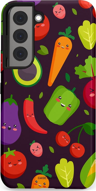 Casetastic Hoesje Geschikt voor Samsung S22 - Stijlvolle Beschermende Duo-layer Case - Vrolijke Groentevrienden
