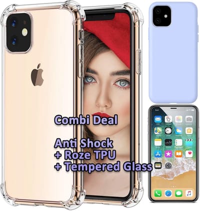 HB Hoesje Geschikt voor Apple iPhone 11 - Combi Deal - Anti Shock Back Cover Transparant - Back Cover Paars / Glazen Screenprotector