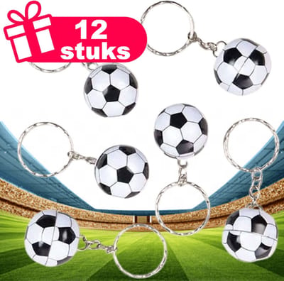 Henbrandt - 12 Stuks Metalen Voetbal Sleutelhangers - Voetballers Traktatie uitdeelcadeautjes voor kinderen & peuters - Traktaties en kinderverjaardagen - Klein grabbelton speelgoed voor in traktatie uitdeelzakjes