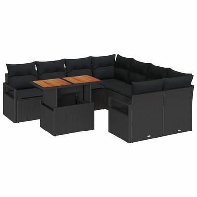 vidaXL - Tuinbank - Set - 9 - st - 8-Aantal - zitplaatsen - Zwart - en - Bruin