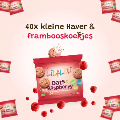 40x LilaLou Biscuits Haver & frambooskoekjes 33g - Bio, vegan, lactose free & less sugars