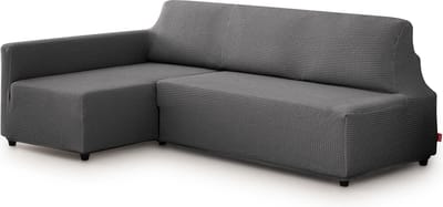 Belmarti® Bankhoes Bali Chaise Longue Links 195-220cm breed - Donkergrijs - geschikt voor banken zonder armleuningen - multi-elastische kwaliteit met uitzonderlijk aanpassingsvermogen