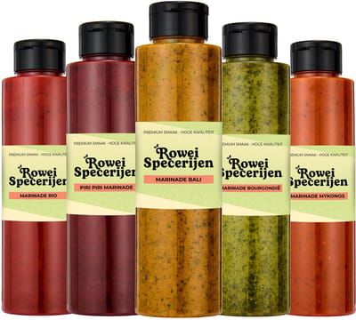 Marinade Pakket XXL - BBQ - Cadeau Pakket - Grillen - Knijpfles - Smaken - Braziliaans- Frans - Grieks - Indonesisch - Piri Piri - Marinade voor kip - Marinade voor vlees - Marinade voor vis - Oliemarinade