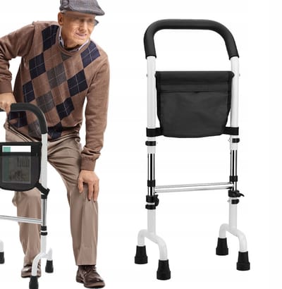 Sta-hulp - Opstahulp - in hoogte verstelbaar - stevig koolstofstaal - 130 kg draagvermogen - brede antislip voetjes - met opbergtas - voor ouderen en mensen met beperkte mobiliteit