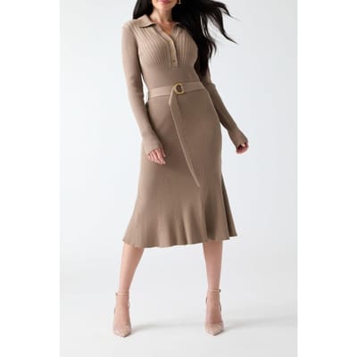 GUESS Agathe Polo Ls Dress Silk Taupe Taglia: 38 | Abiti in T-Shirt Outlet | Donna | Nero