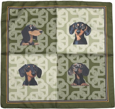 Vierkante Sjaal met Charmant Hondenmotief en Gekleurd Ruitkader (70x70cm) - Groen