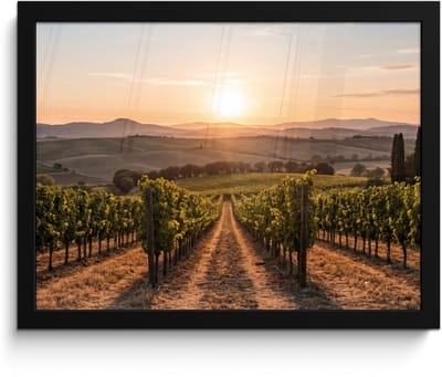Poster in lijst - Fotolijst 40x30 cm - Posters - Wijngaard - Zonsondergang - Landschap - Posterlijst zwart - Decoratie - Wanddecoratie woonkamer - Muurdecoratie slaapkamer