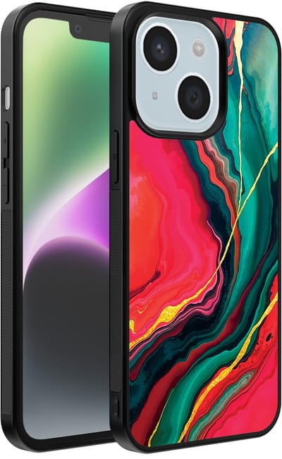 Smartphonica Telefoonhoesje Geschikt voor iPhone 14 met Rood Groen Marmer Opdruk - TPU Backcover Case Red Green Marble Design geschikt voor iPhone 14