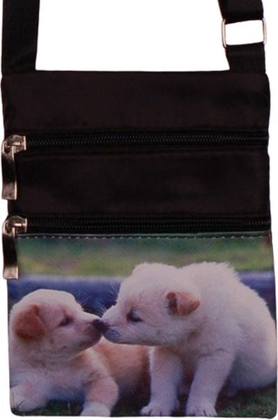 Schoudertasje - Schattige Puppies Honden - Zwart - Verstelbaar - 19x14,5cm