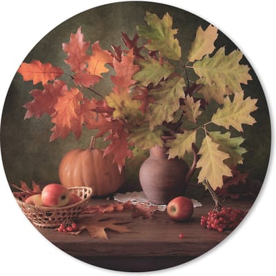 Muismat rond 20x20 cm - Mousepad Stilleven - Pompoen - Bladeren - Appel - Kersen - Herfst - Ronde muismatten
