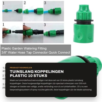 Dailygoods- Sproeikoppelingen 10 Stuks - Tuinslang Koppelingen - Snelle Aansluiting - Waterdicht - Universeel - Geschikt voor 3/8 Inch Tubes - Tuinslangkoppeling
