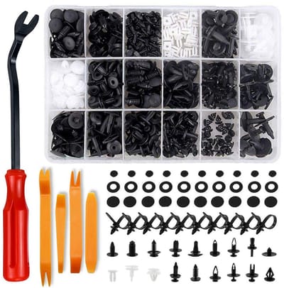 Retainer Kit, Aohoo 450 PCS Universele Auto Zwarte Nylon Clips Plastic Niet Auto Body Trim Clips Assortiment met Bevestigingsmiddel Verwijder Tools, Kabelbanden, Bumper Push Retainer