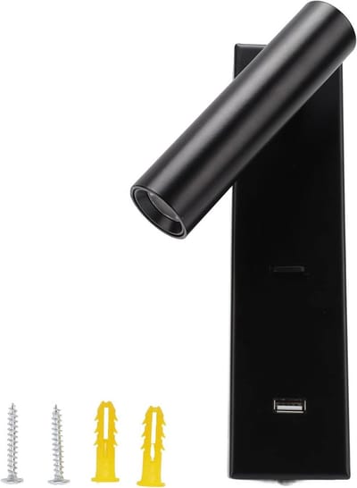 Wandlamp met USB - Leeslamp Sfeerverlichting - Lezen in Bed - Verstelbare Kop - 20 cm Lengte - Zwart