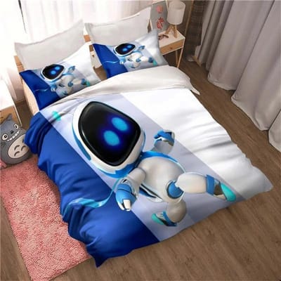 ASTRO BOT Mignon Dessin Animé Ensemble de Literie Housse de Couette Taie d'Oreiller Simple Double King Size pour Chambre d'Adulte Enfant 70x133cm 2pcs
