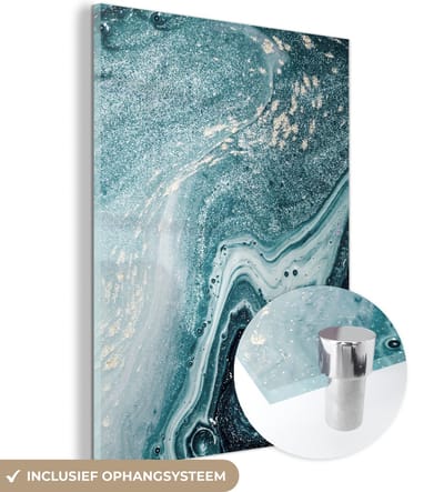 MuchoWow® Glasschilderij 30x40 cm - Schilderij acrylglas - Edelstenen - Blauw - Natuur - Marmer - Abstract - Foto op glas - Schilderijen