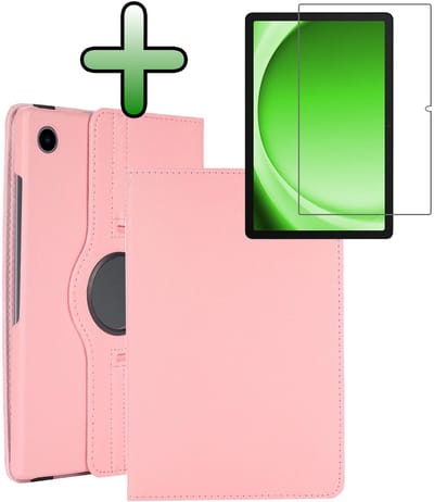 Hoesje Geschikt voor Samsung Galaxy Tab A11 / A9 - Met Screenprotector - 360 Graden Draaibare Hard Cover Case - Tablet Hoes Draaibaar - Lichtroze
