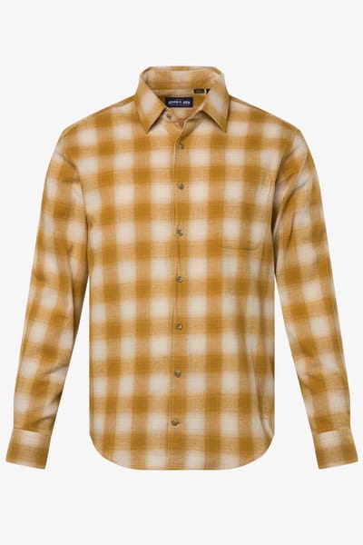 John F. Gee - Heren - Geruit flanellen overhemd lange mouwen kentkraag - Currygeel - Maat 3XL