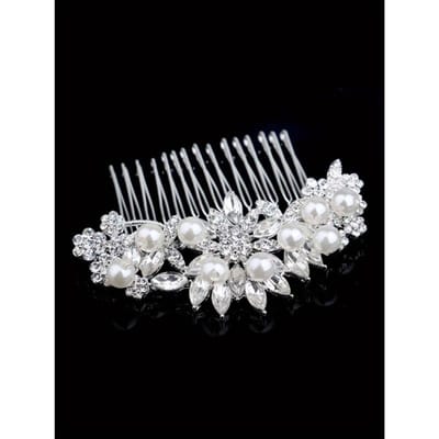 1 stuks Pruimenbloesem Design Strass Legering Haarkam voor Vrouwen, Feest, Bruiloft, Fotografie one-size zilver