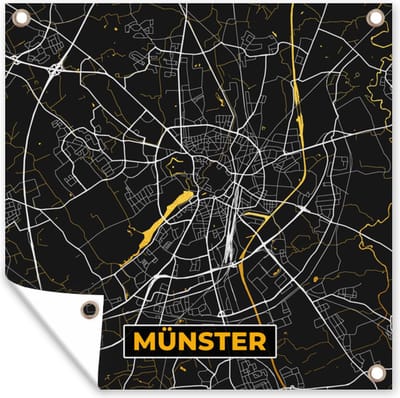 Tuin poster Duitsland - Münster - Stadskaart - Plattegrond - Kaart - Goud - 200x200 cm - Tuindoek